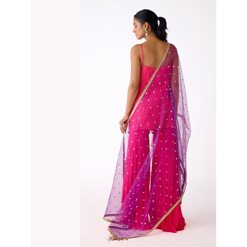 Basanti Kapde aur Koffee Pink Mirror Work Kurta with Sharara and Dupatta