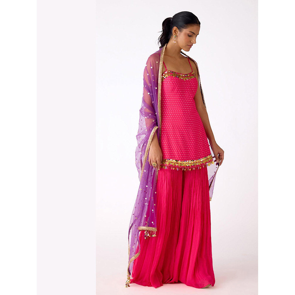 Basanti Kapde aur Koffee Pink Mirror Work Kurta with Sharara and Dupatta