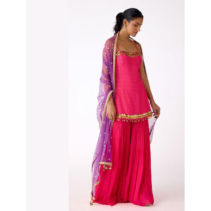 Basanti Kapde aur Koffee Pink Mirror Work Kurta with Sharara and Dupatta