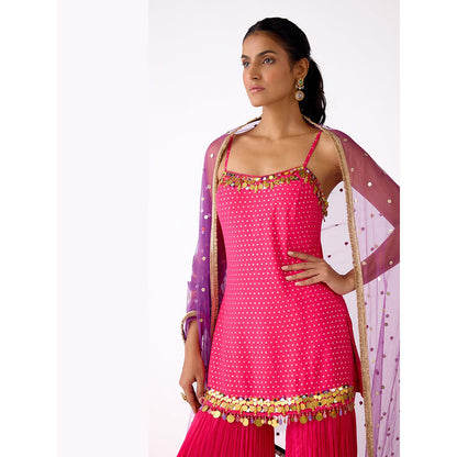 Basanti Kapde aur Koffee Pink Mirror Work Kurta with Sharara and Dupatta