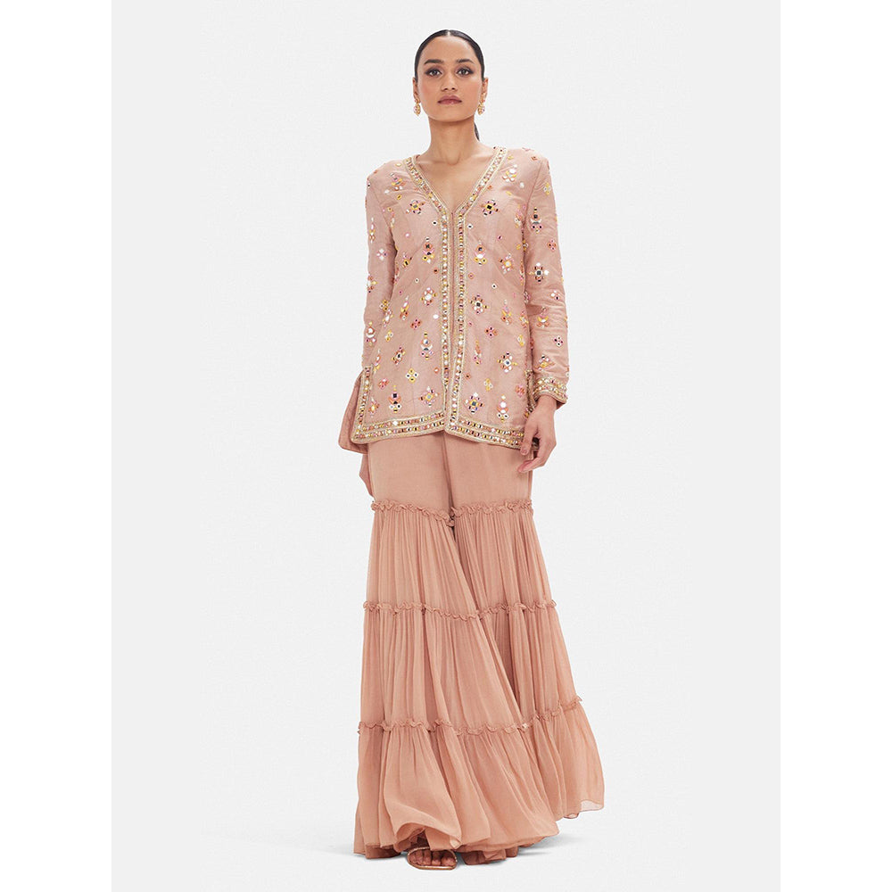 Basanti Kapde aur Koffee The Rose Champagne Mirror Work Sharara