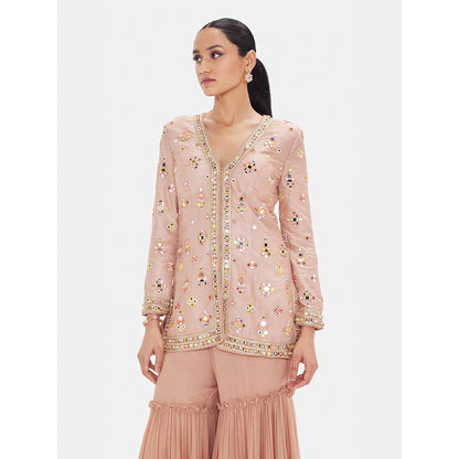 Basanti Kapde aur Koffee The Rose Champagne Mirror Work Sharara