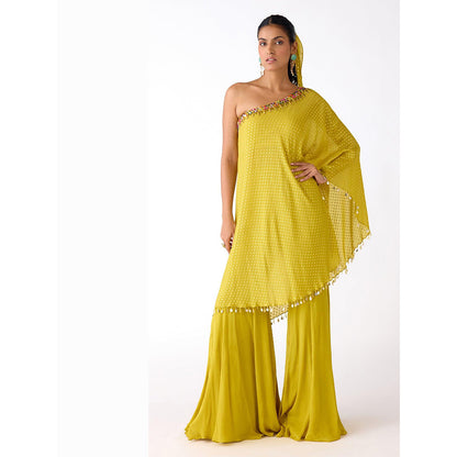 Basanti Kapde aur Koffee Yellow Chinon Sleeveless Sharara