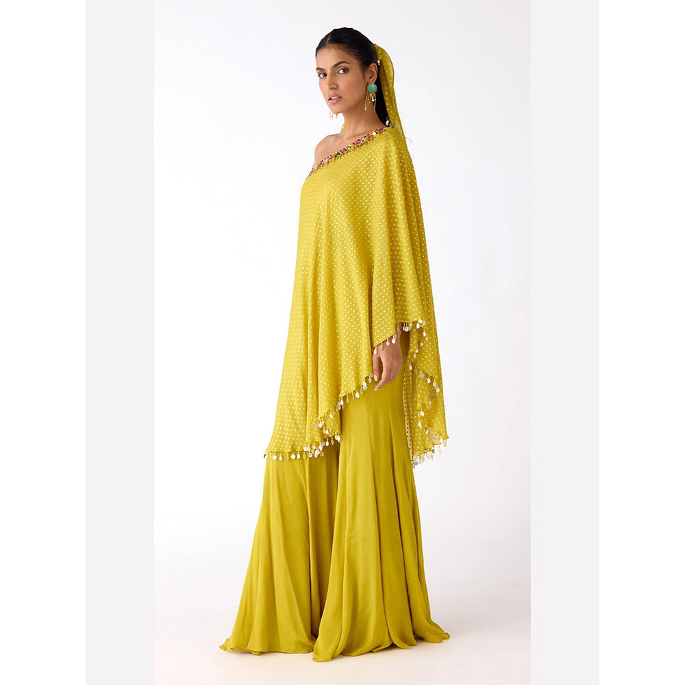 Basanti Kapde aur Koffee Yellow Chinon Sleeveless Sharara