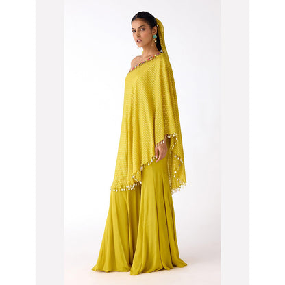 Basanti Kapde aur Koffee Yellow Chinon Sleeveless Sharara