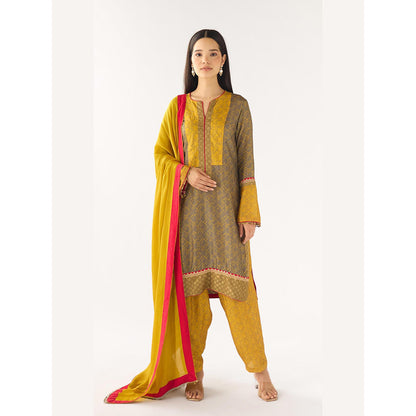 Basanti Kapde aur Koffee Yellow Cotton Silk Embellished Kurta with Salwar and Dupatta