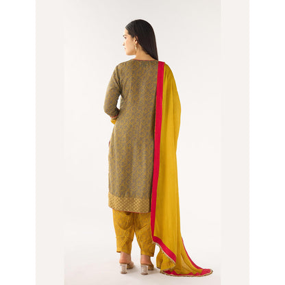Basanti Kapde aur Koffee Yellow Cotton Silk Embellished Kurta with Salwar and Dupatta