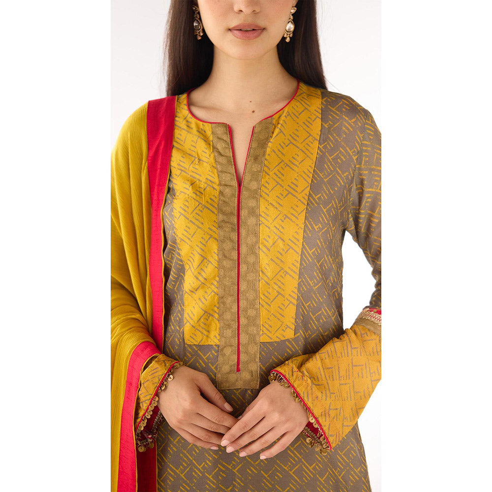 Basanti Kapde aur Koffee Yellow Cotton Silk Embellished Kurta with Salwar and Dupatta