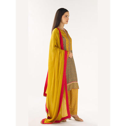 Basanti Kapde aur Koffee Yellow Cotton Silk Embellished Kurta with Salwar and Dupatta