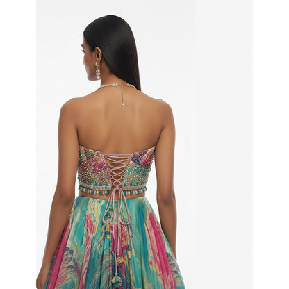 Basanti Kapde aur Koffee Aqua Crepe Lehenga And Corset With Dupatta