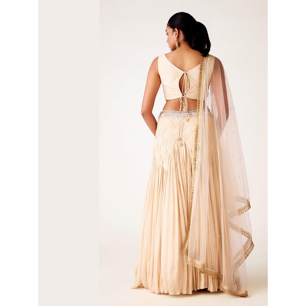 Basanti Kapde aur Koffee Ivory Chinon Embroidered Lehenga And Stitched Blouse With Dupatta