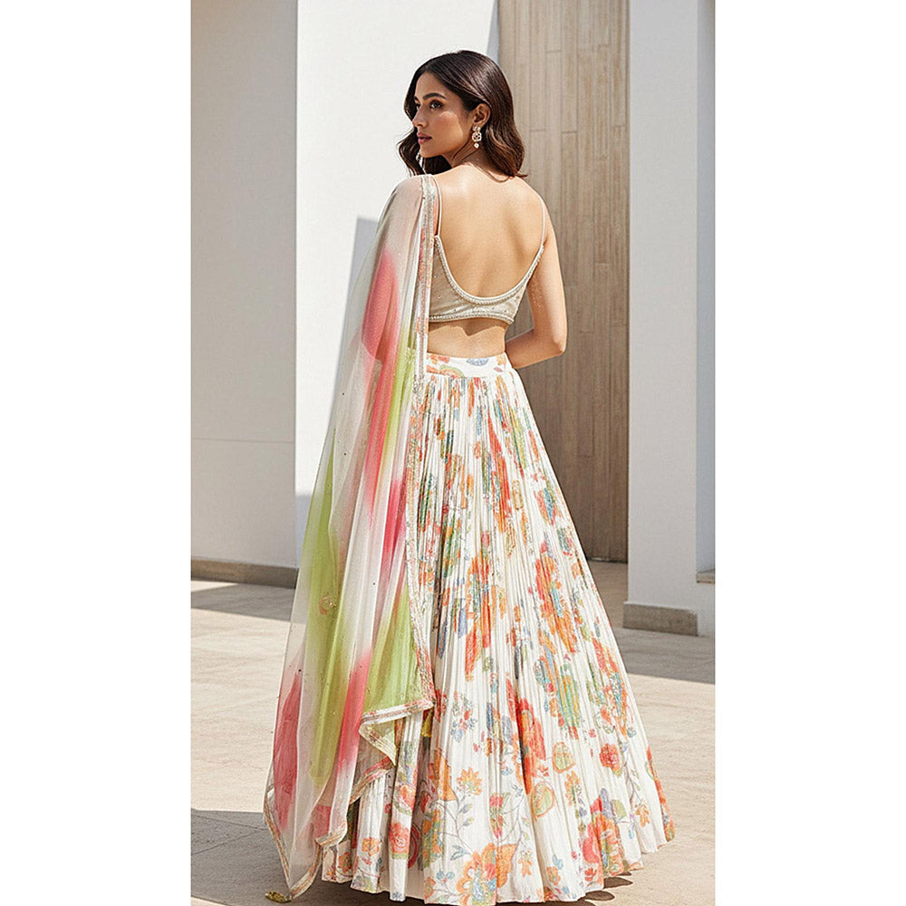 Basanti Kapde aur Koffee Ivory Elysian Embroidered Lehenga And Stitched Blouse With Dupatta