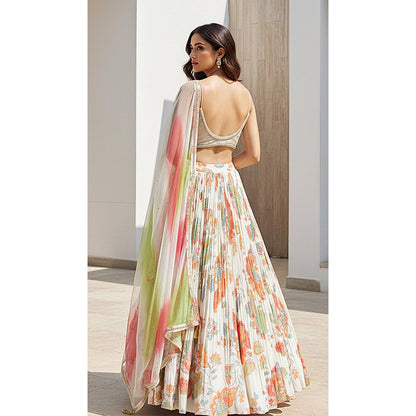 Basanti Kapde aur Koffee Ivory Elysian Embroidered Lehenga And Stitched Blouse With Dupatta