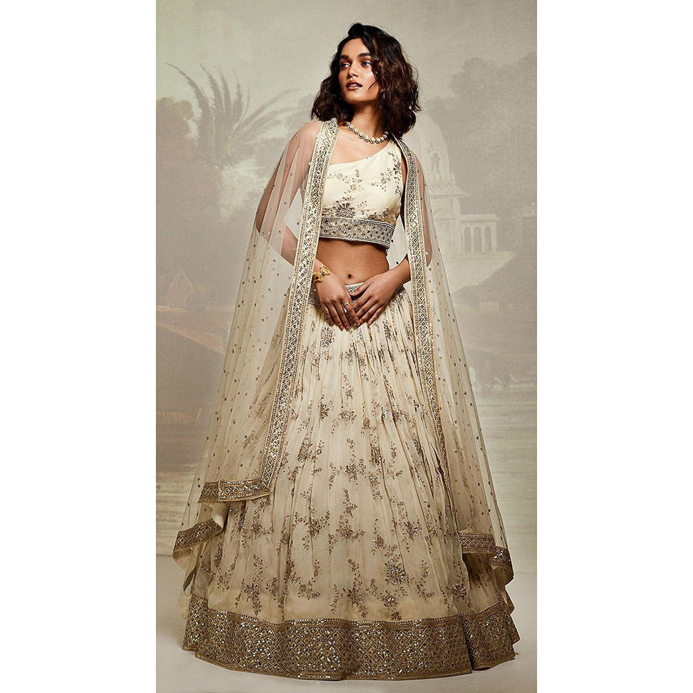 Basanti Kapde aur Koffee Ivory Embroidered Lehenga And Stitched Blouse With Dupatta
