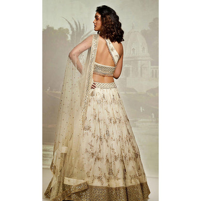 Basanti Kapde aur Koffee Ivory Embroidered Lehenga And Stitched Blouse With Dupatta