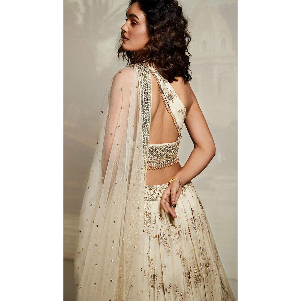 Basanti Kapde aur Koffee Ivory Embroidered Lehenga And Stitched Blouse With Dupatta