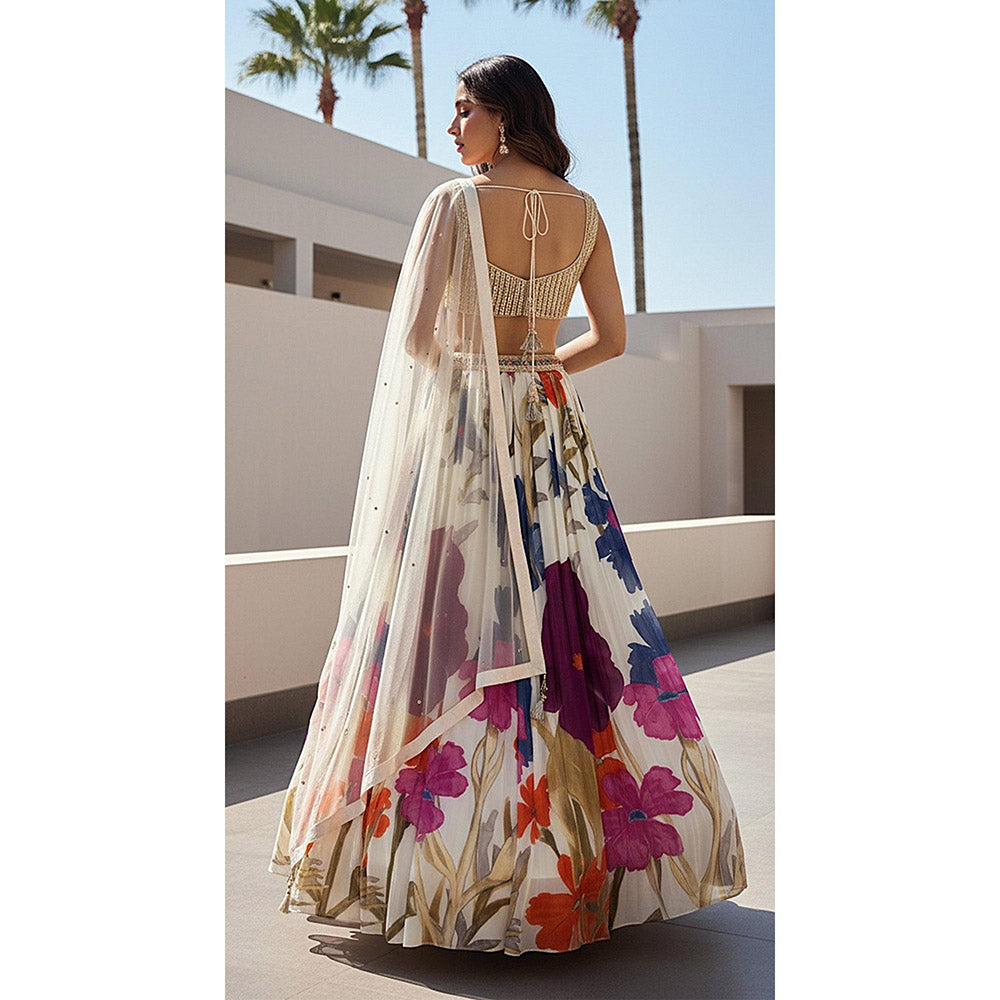 Basanti Kapde aur Koffee Ivory Lumina Garden Lehenga And Stitched Blouse With Dupatta