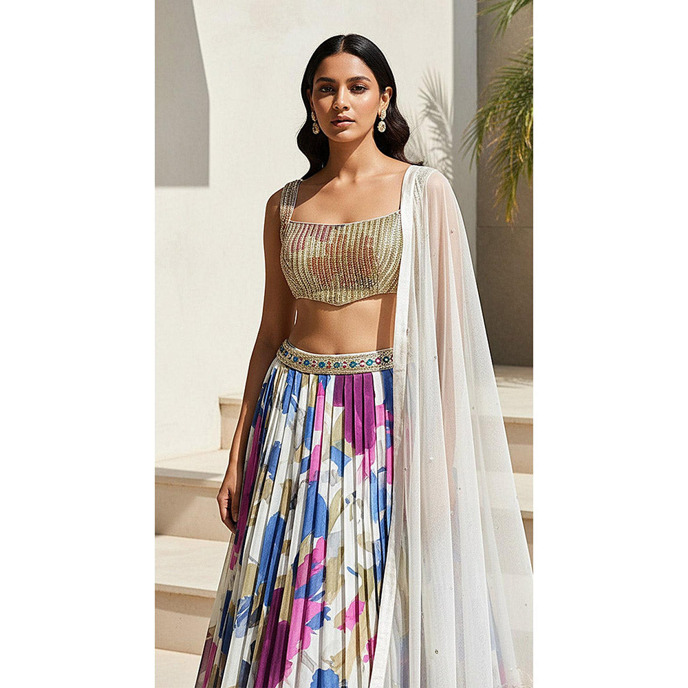 Basanti Kapde aur Koffee Ivory Lumina Garden Lehenga And Stitched Blouse With Dupatta