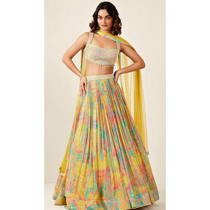 Basanti Kapde aur Koffee Multicoloured Printed Lehenga And Stitched Blouse With Dupatta