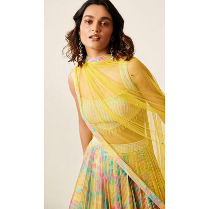 Basanti Kapde aur Koffee Multicoloured Printed Lehenga And Stitched Blouse With Dupatta