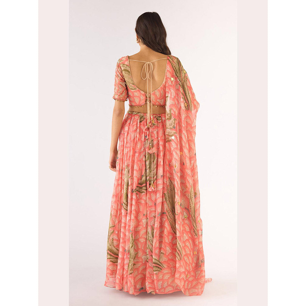 Basanti Kapde aur Koffee Peach Organza Embroidered Lehenga And Stitched Blouse With Dupatta