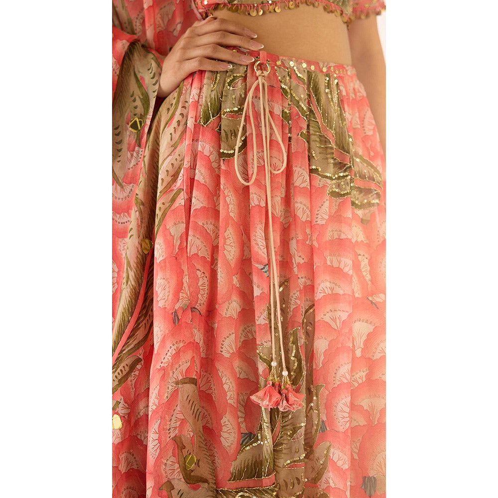 Basanti Kapde aur Koffee Peach Organza Embroidered Lehenga And Stitched Blouse With Dupatta