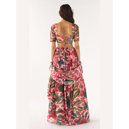 Basanti Kapde aur Koffee Pink Organza Embroidered Lehenga And Stitched Blouse With Dupatta