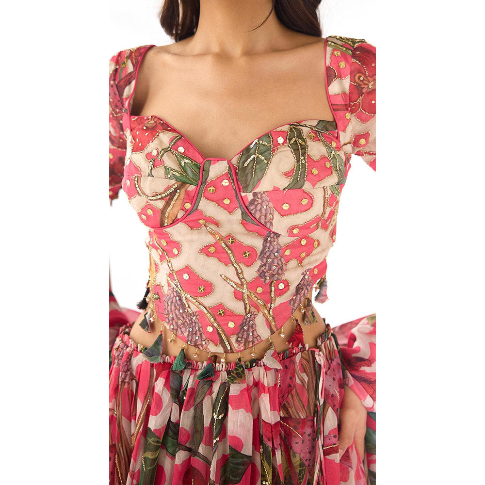 Basanti Kapde aur Koffee Pink Organza Embroidered Lehenga And Stitched Blouse With Dupatta