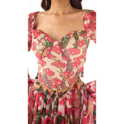 Basanti Kapde aur Koffee Pink Organza Embroidered Lehenga And Stitched Blouse With Dupatta