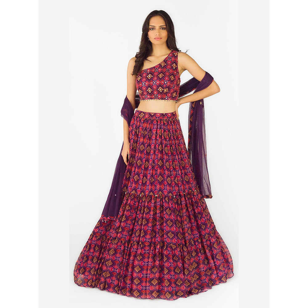 Basanti Kapde aur Koffee Purple Lehenga with Stitched Blouse and Dupatta