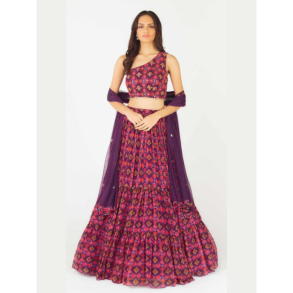 Basanti Kapde aur Koffee Purple Lehenga with Stitched Blouse and Dupatta