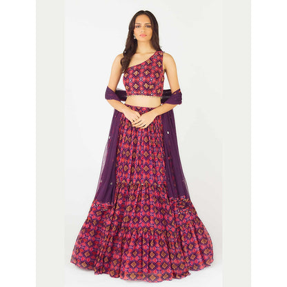 Basanti Kapde aur Koffee Purple Lehenga with Stitched Blouse and Dupatta