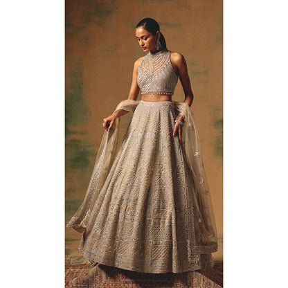 Basanti Kapde aur Koffee The Amber Dusk Lehenga And Stitched Blouse With Dupatta