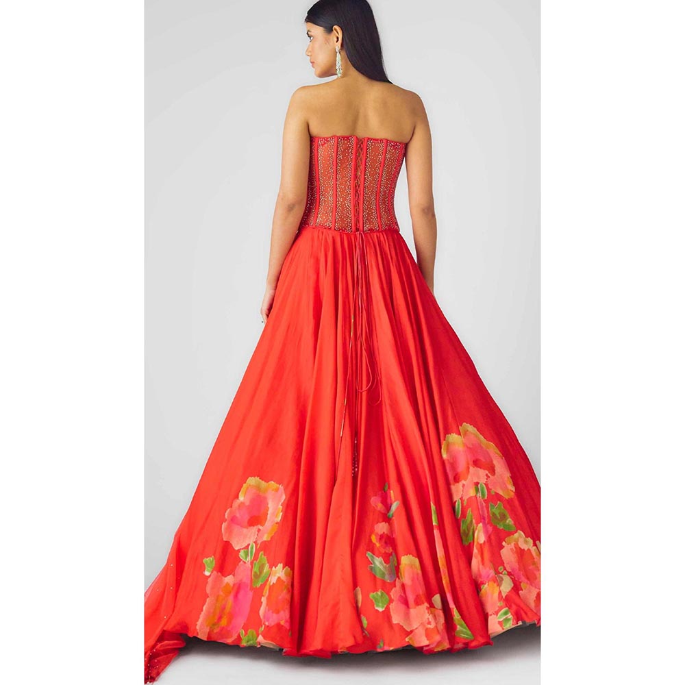 Basanti Kapde aur Koffee The Amber Flame Lehenga And Corset With Dupatta