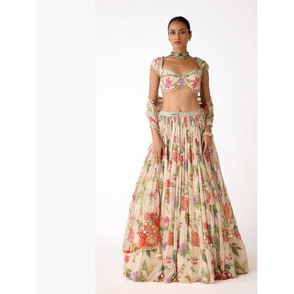 Basanti Kapde aur Koffee The Bloom Ivory Lehenga And Stitched Blouse With Dupatta