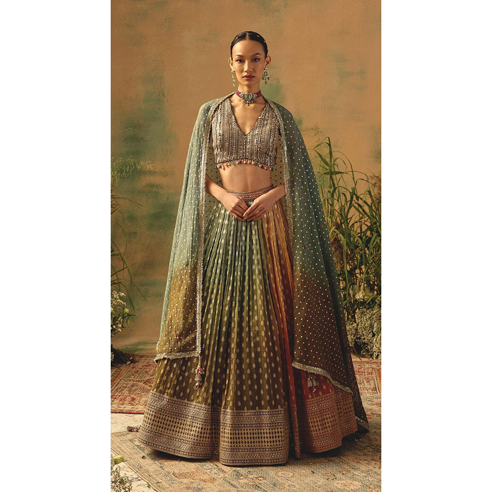 Basanti Kapde aur Koffee The Haldi Forest Lehenga And Stitched Blouse With Dupatta