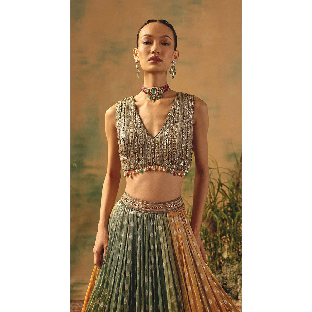 Basanti Kapde aur Koffee The Haldi Forest Lehenga And Stitched Blouse With Dupatta