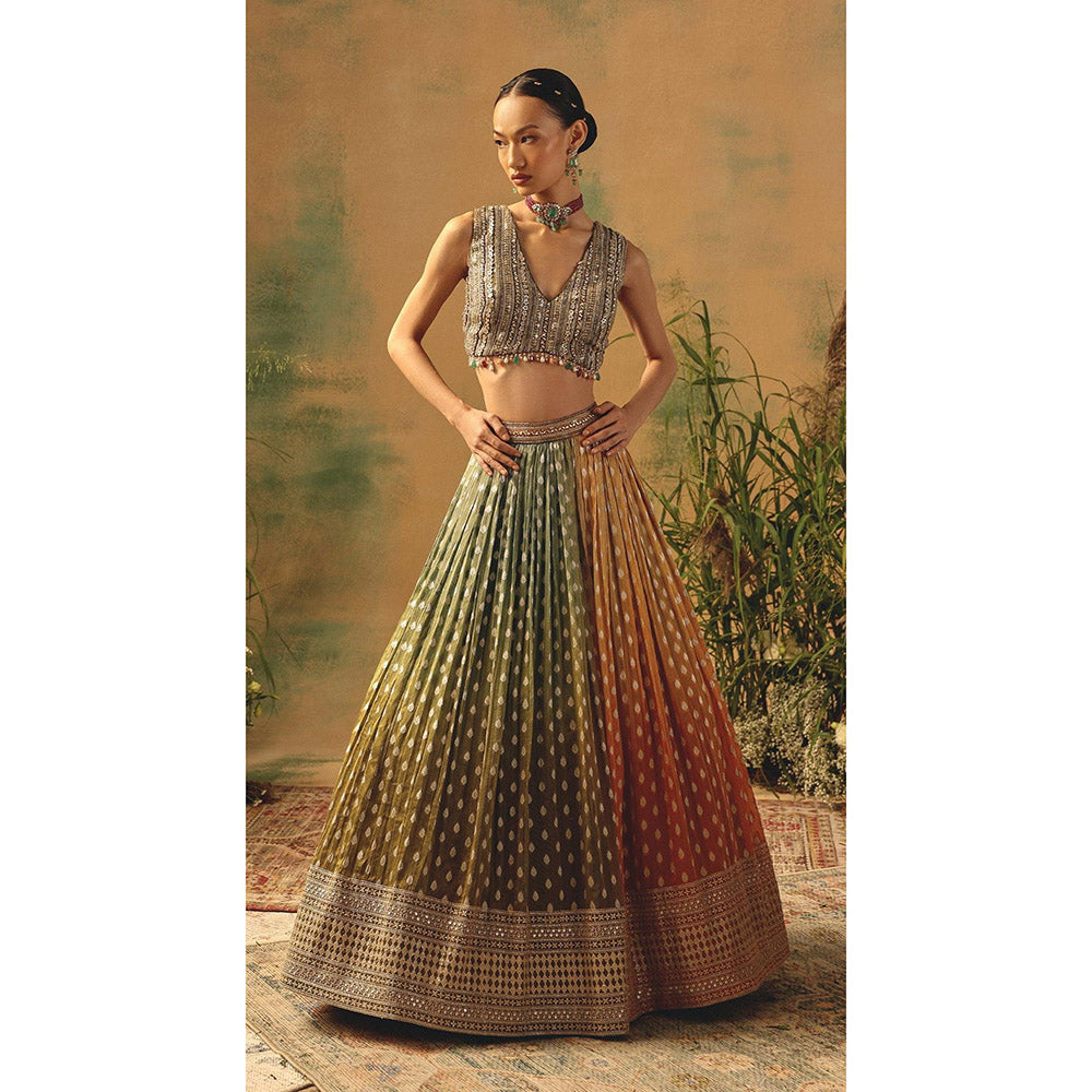 Basanti Kapde aur Koffee The Haldi Forest Lehenga And Stitched Blouse With Dupatta