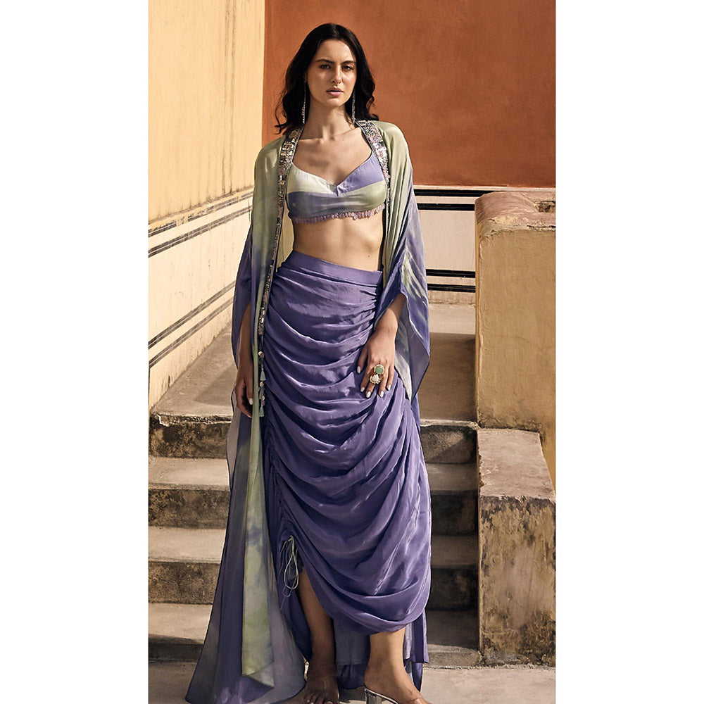 Basanti Kapde aur Koffee The Lilac Horizon Drape Skirt And Blouse With Cape