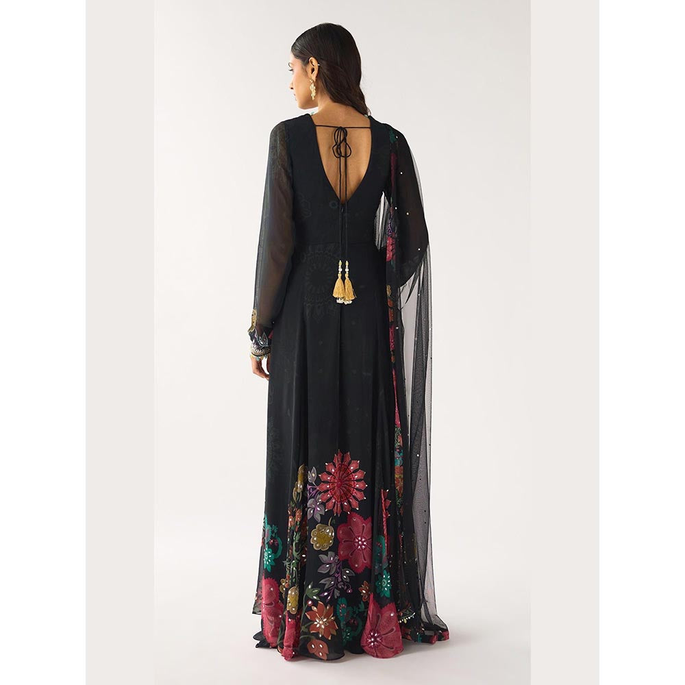 Basanti Kapde aur Koffee Black Georgette Embroidered Anarkali and Dupatta