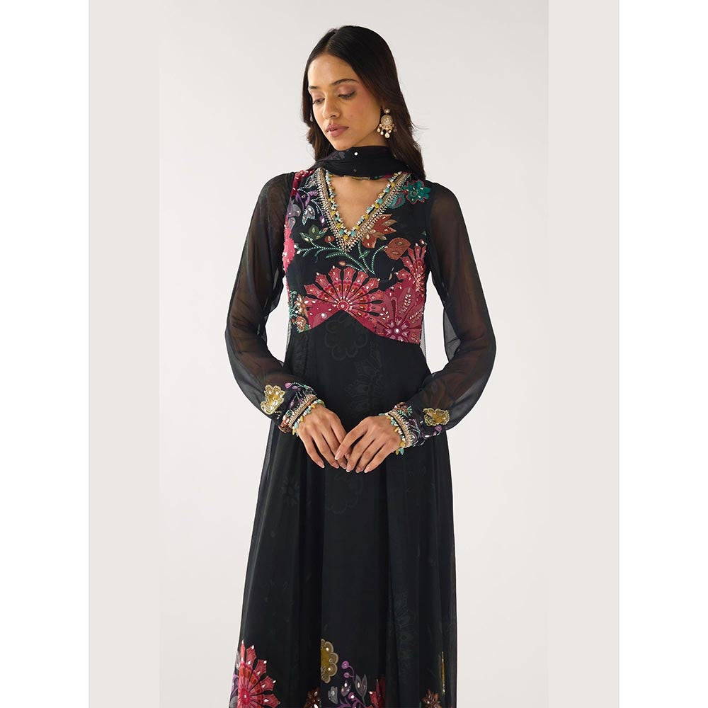 Basanti Kapde aur Koffee Black Georgette Embroidered Anarkali and Dupatta