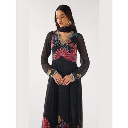 Basanti Kapde aur Koffee Black Georgette Embroidered Anarkali and Dupatta