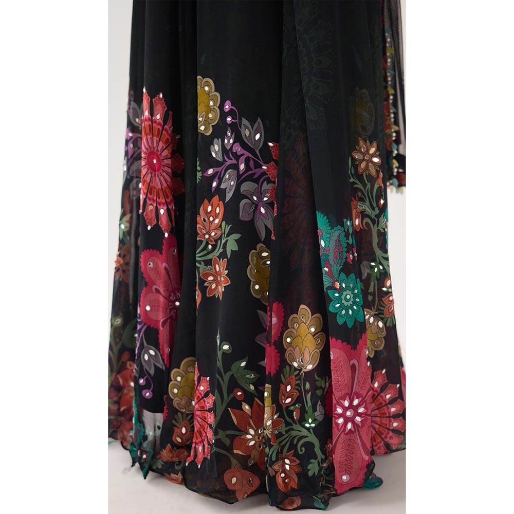 Basanti Kapde aur Koffee Black Georgette Embroidered Anarkali and Dupatta