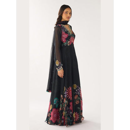 Basanti Kapde aur Koffee Black Georgette Embroidered Anarkali and Dupatta