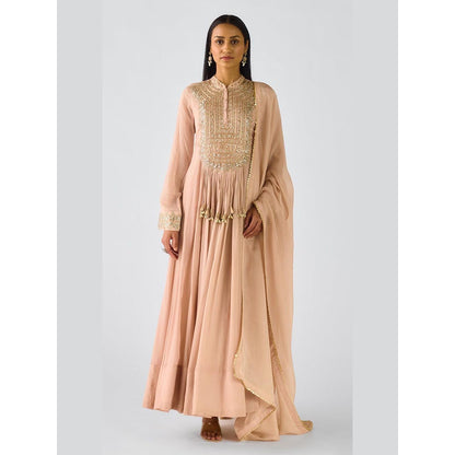Basanti Kapde aur Koffee Blush Pink Chiffon Embroidered Anarkali and Dupatta