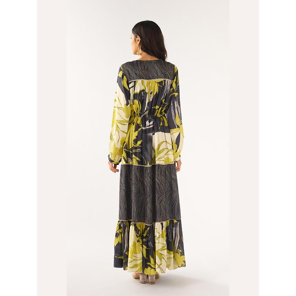 Basanti Kapde aur Koffee Lime Tissue Abstract Dress