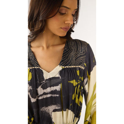 Basanti Kapde aur Koffee Lime Tissue Abstract Dress