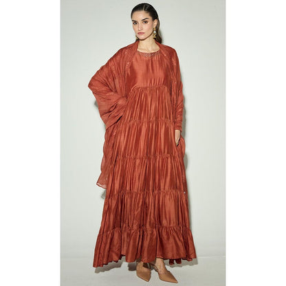 Basanti Kapde aur Koffee The Rust Bloom Anarkali and Dupatta