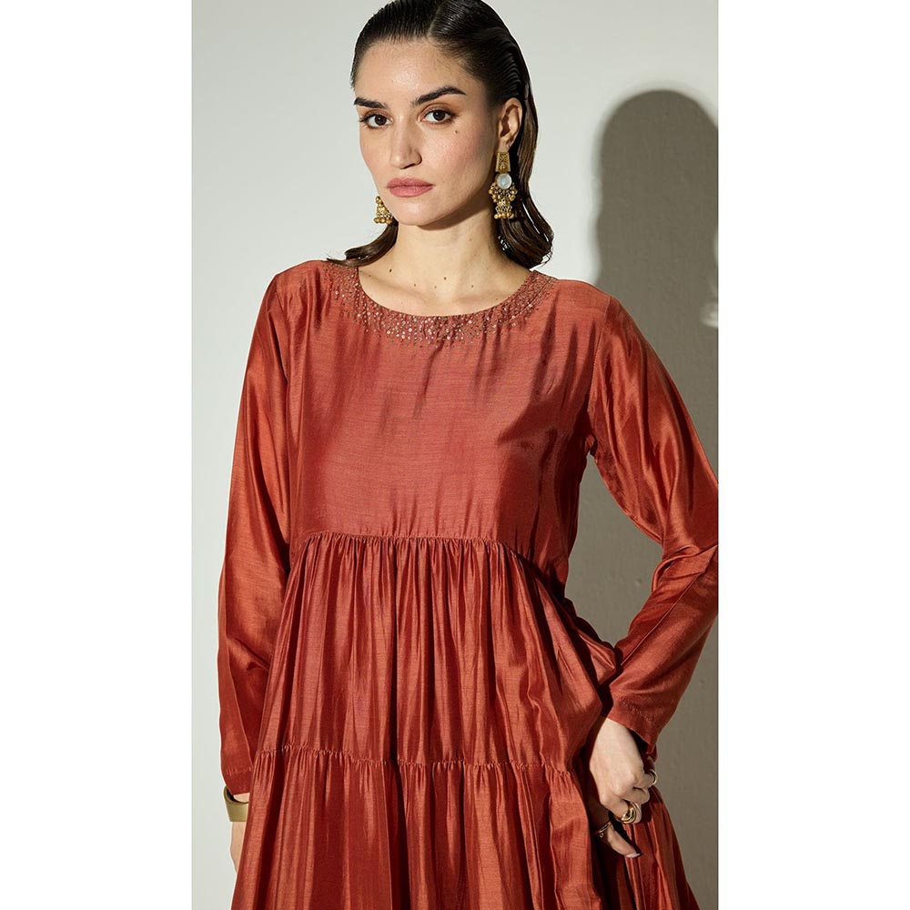Basanti Kapde aur Koffee The Rust Bloom Anarkali and Dupatta