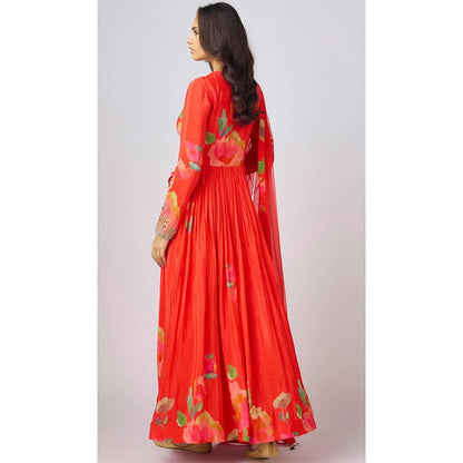 Basanti Kapde aur Koffee Red Georgette Embroidered Anarkali and Dupatta